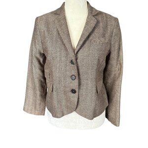Alara herringbone long sleeve collared button down wool blazer jacket size 4